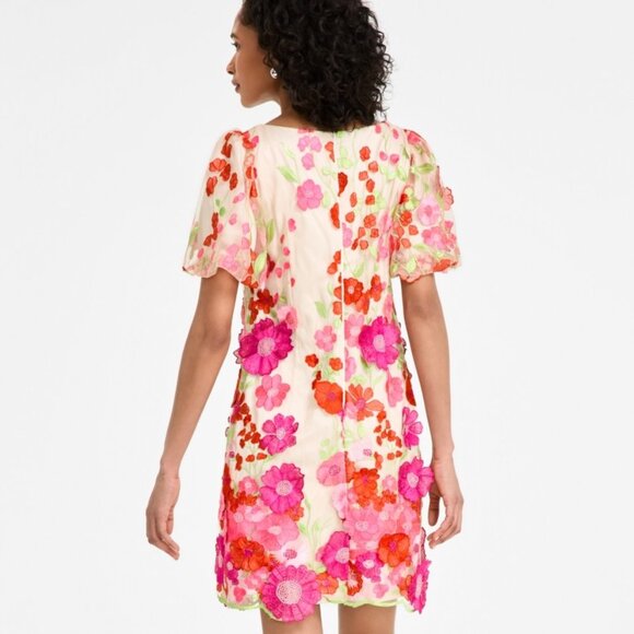 Eliza J Embroidered Floral Puff-Sleeve Shift Dress – Pink – NWT Size 4 - Picture 5 of 5